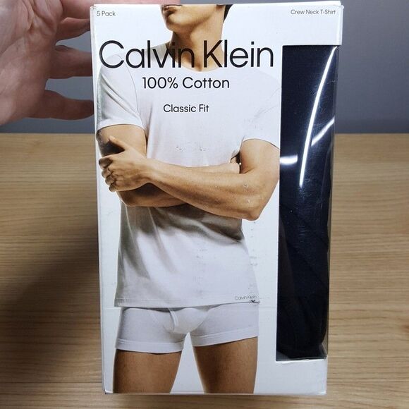 CALVIN KLEIN Shirt Mens Small Black 5-Pack Crewneck Tee 100% Cotton Classic Fit - Picture 1 of 5